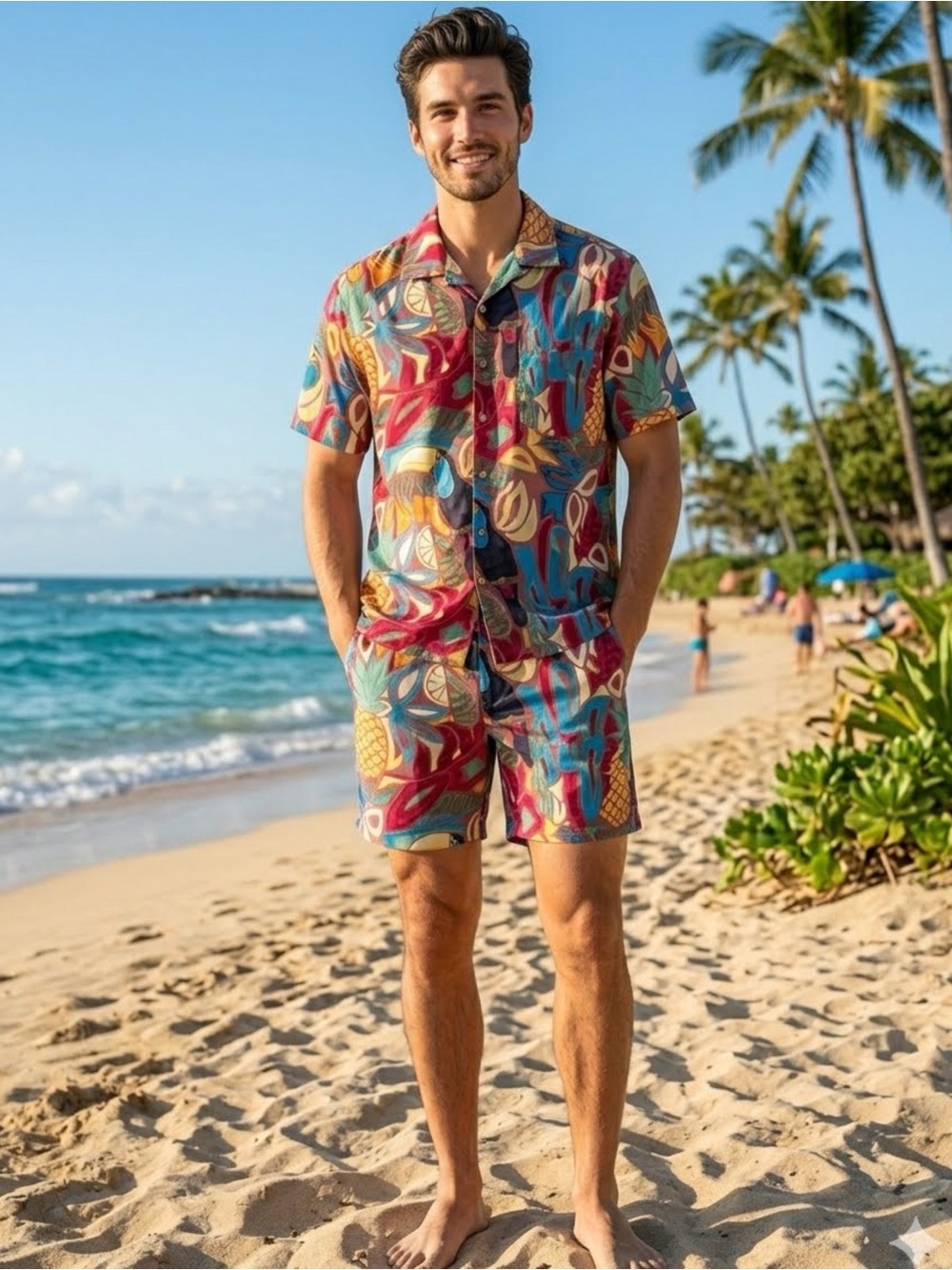 Surf & Co. Retro Toucan & Pineapple Tropical Print Beach Camp Vibrant Shirt M